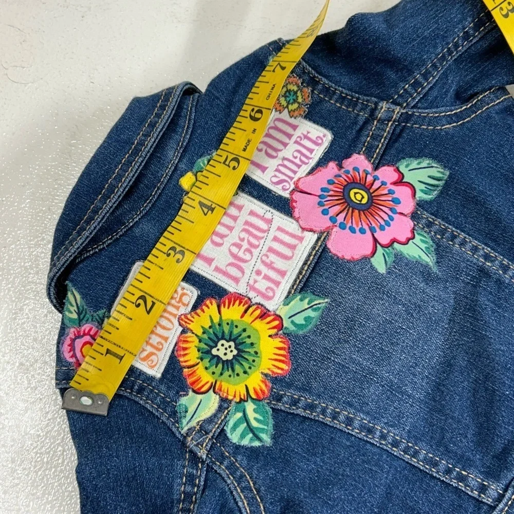 Kids Denim Jacket with Colorful Floral Patches